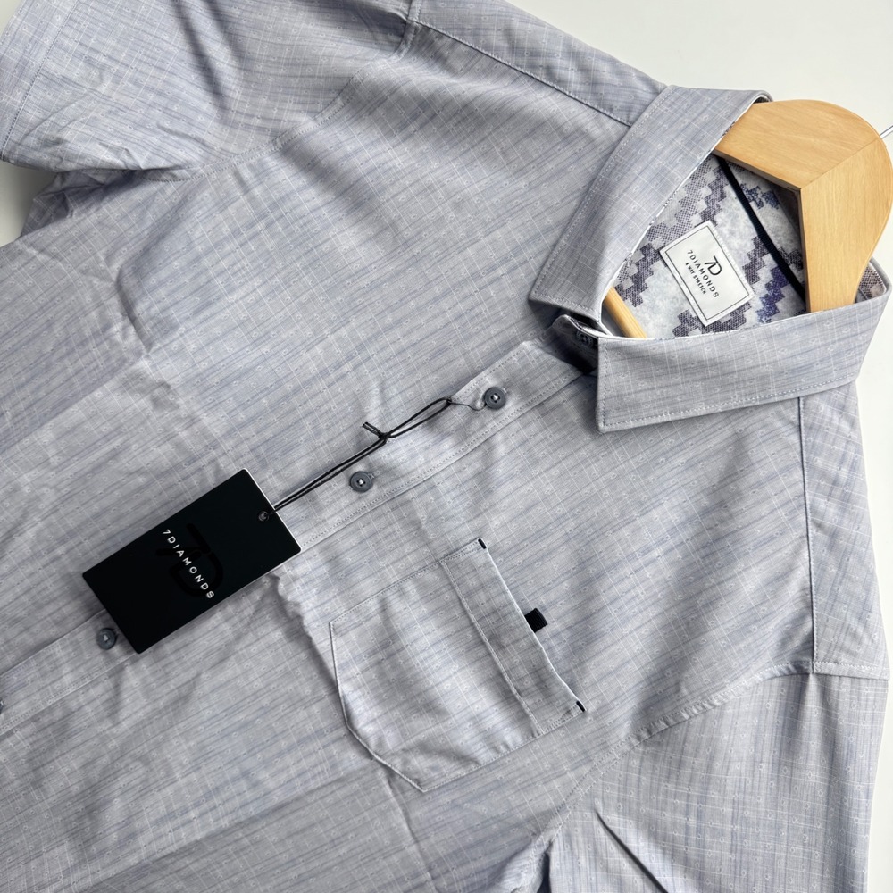 7 Diamonds Vista Woven Shirt Mens Medium Light Grey 4-Way Stretch